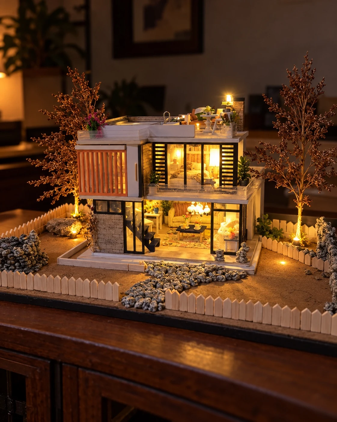 Visuel fourni de la maison contemporaine éclairée